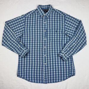 Ralph Lauren Sport Medium 100% Cotton Blue White Plaid Button Down Shirt